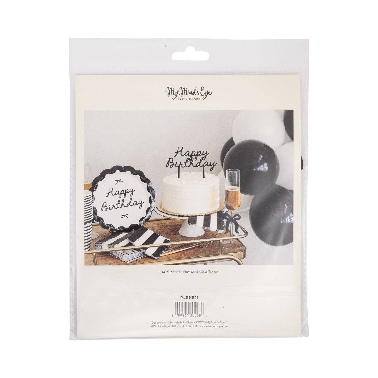 Black Happy Birthday Cake Topper