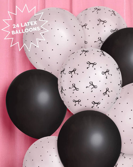 24 ct Little Black Bow Latex Balloons