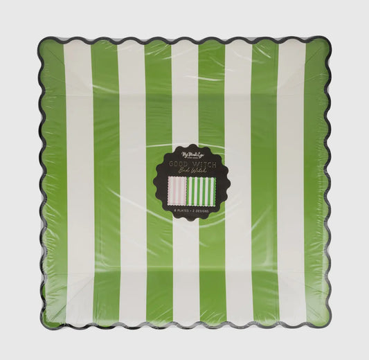 Green Stripe Pink Stripe Dinner Plate Set