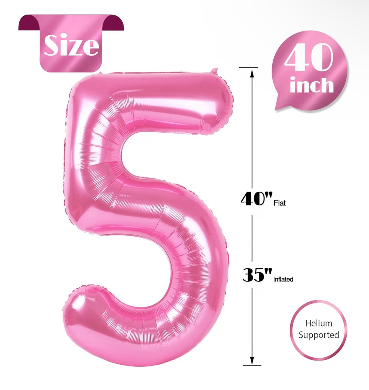 40” Bright Pink Number 5 Foil Balloon