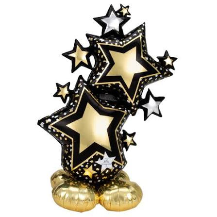 59 “ Black and Gold Star Stack Airloonz Foil Balloon