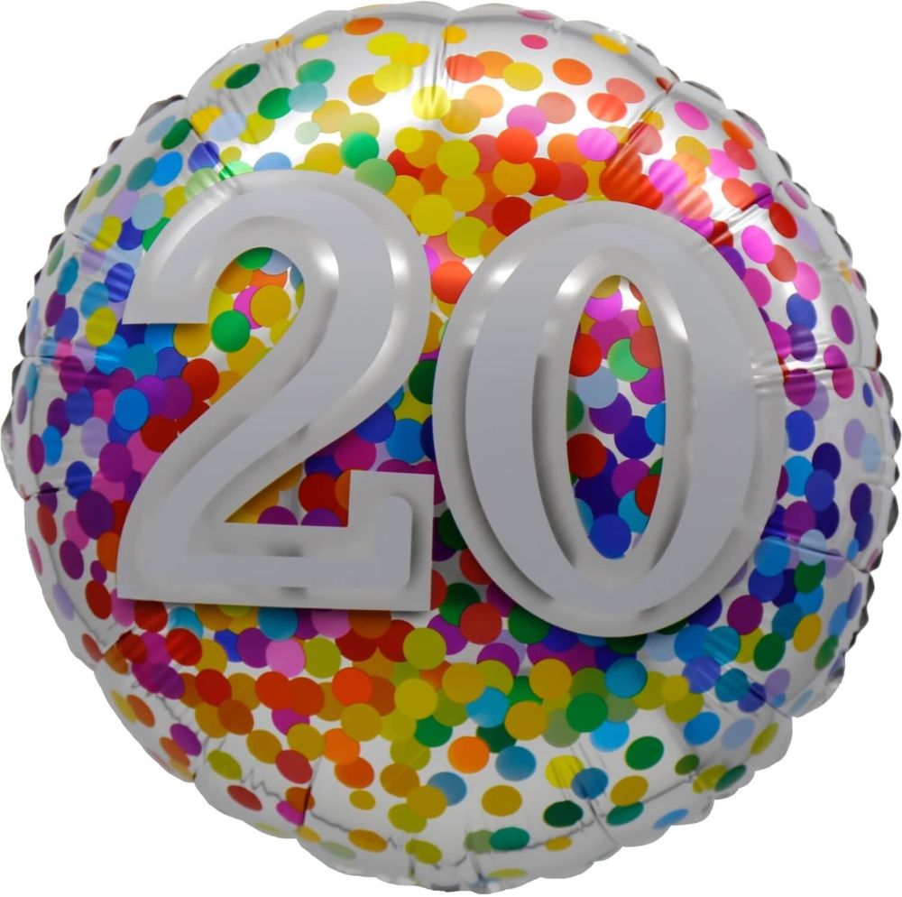 18” Birthday 20 Rainbow Confetti Balloon