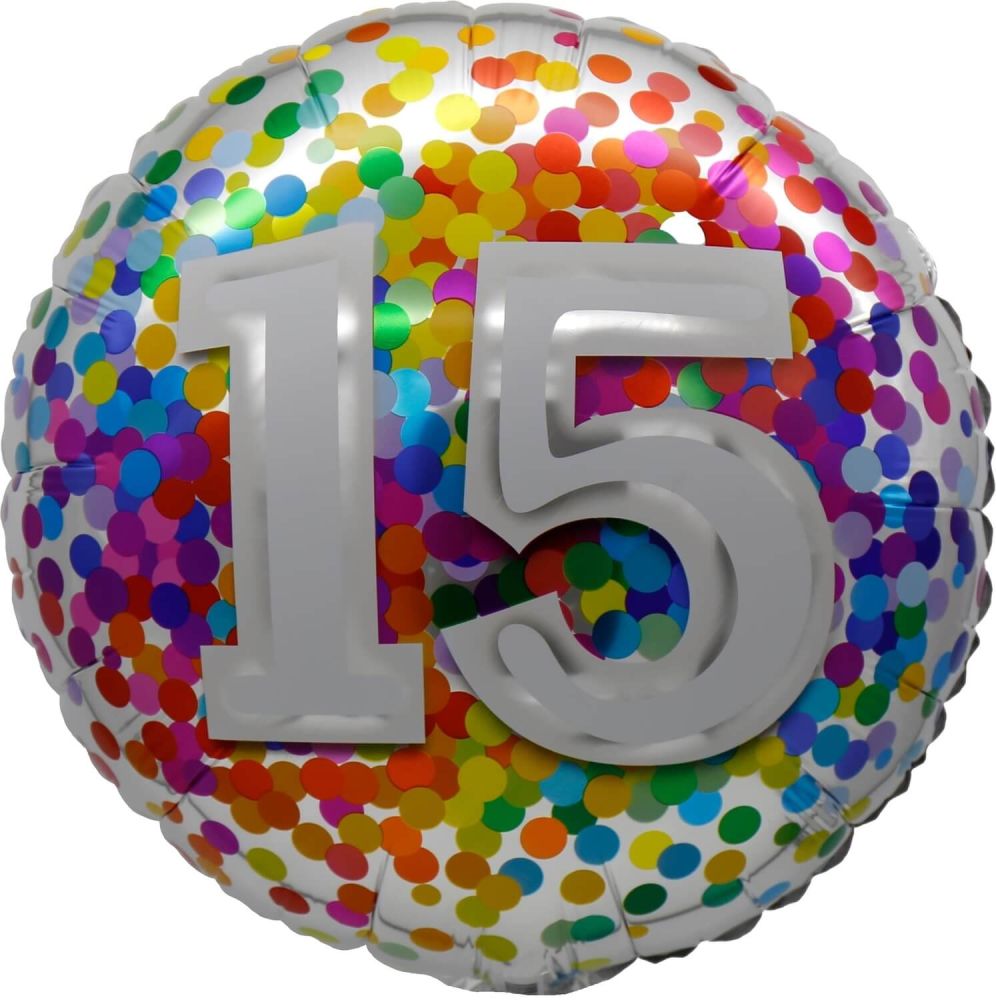 18” Birthday Milestone 15 Rainbow Confetti Balloon