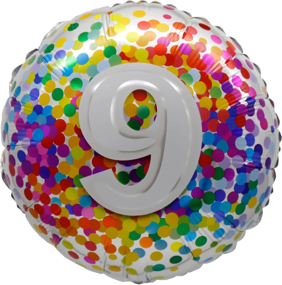18” Birthday 9 Rainbow Confetti Balloon