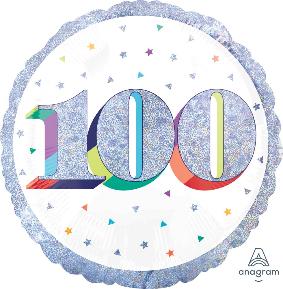 18" Birthday Milestone 100 Holographic Balloon
