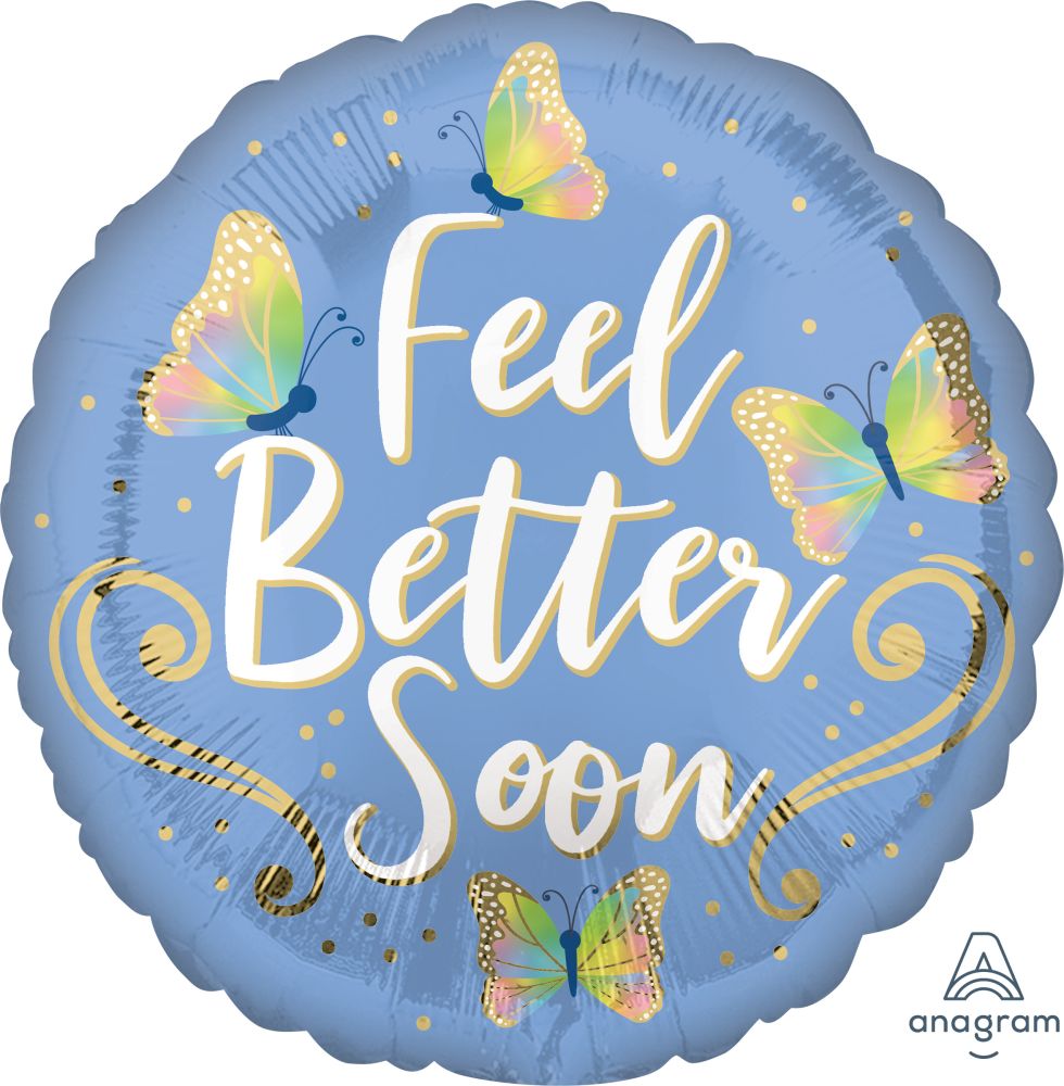18" Feel Better Soon Butterflies Balloon