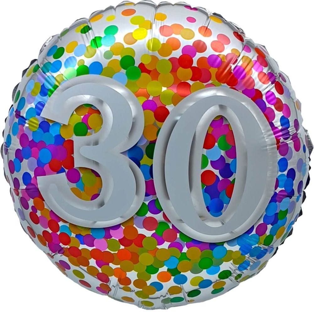 18" 30 Birthday Rainbow Confetti Balloon