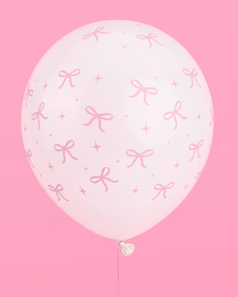 11” Pink Bow Print Helium Inflated Latex Balloon