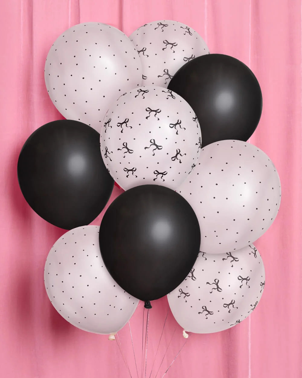11” Black Bow Print Helium Inflated Latex Balloon