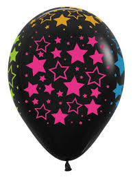 11” Stars Neon Print Helium Inflated Latex Balloon