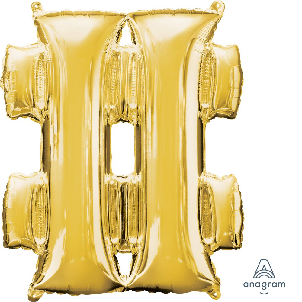 Gold Hashtag # Symbol SuperShape Balloon