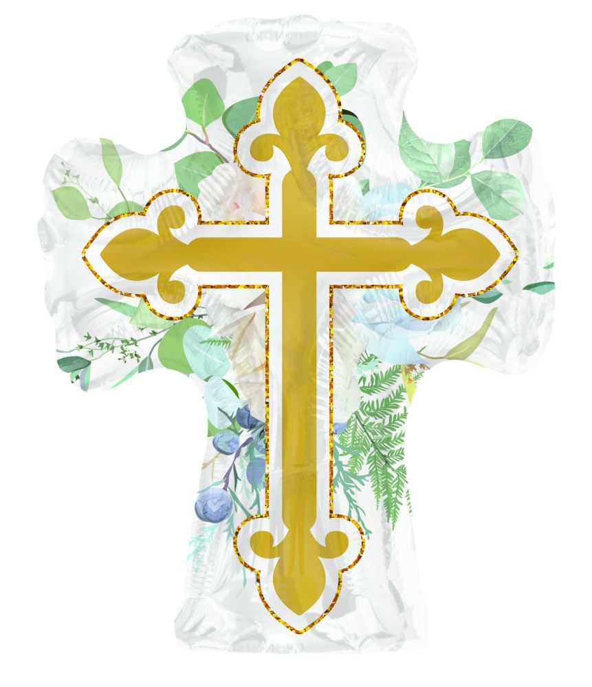 28” Cross with Flowers Jumbo Foil Balloon
