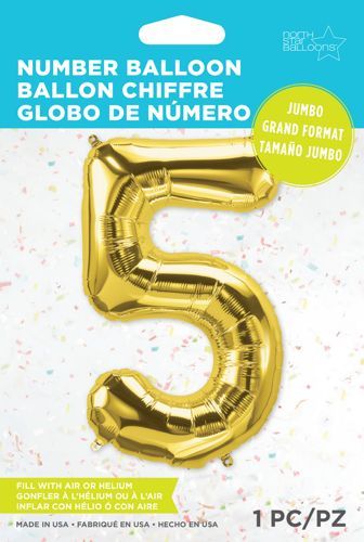 34” Gold Number 5 Foil Balloon North Star balloons