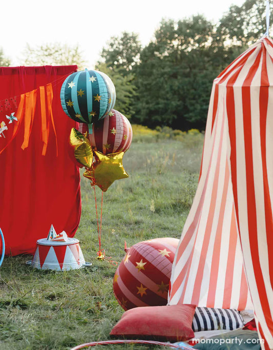 16" RED STRIPED GLOBE SHAPED FOIL MYLAR BALLOON