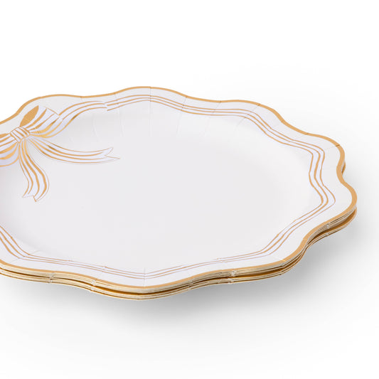 ELEGANT CREAM & GOLD BOW DINNER PLATES Bonjour Fête