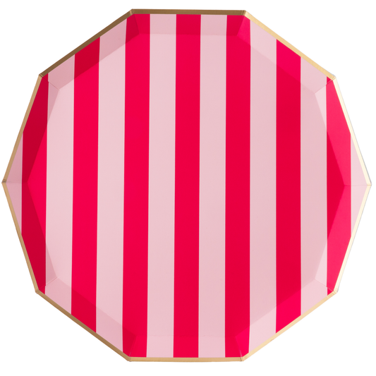 LIGHT & HAUTE PINK SIGNATURE CABANA STRIPE LARGE PLATES Bonjour Fête