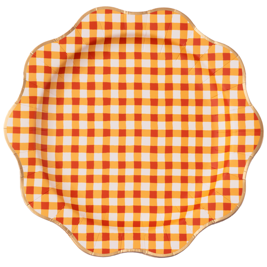 ELEGANT ORANGE PLAID DINNER PLATES