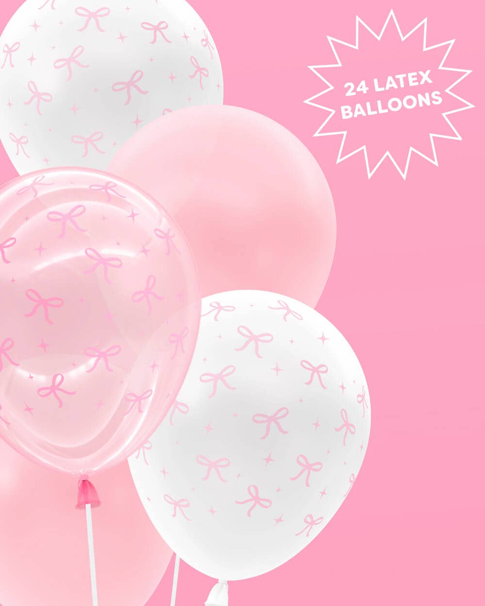 24 ct Pink Bow Latex Balloons