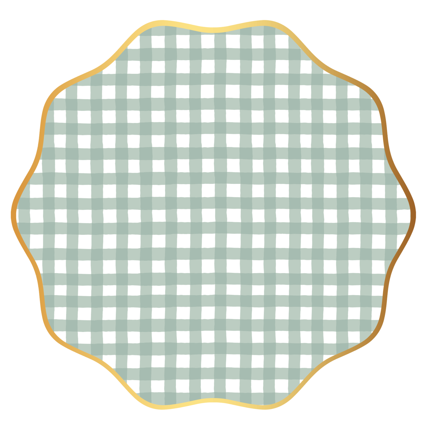 Sage Green Gingham Scalloped Dinner Plates (Set of 8)