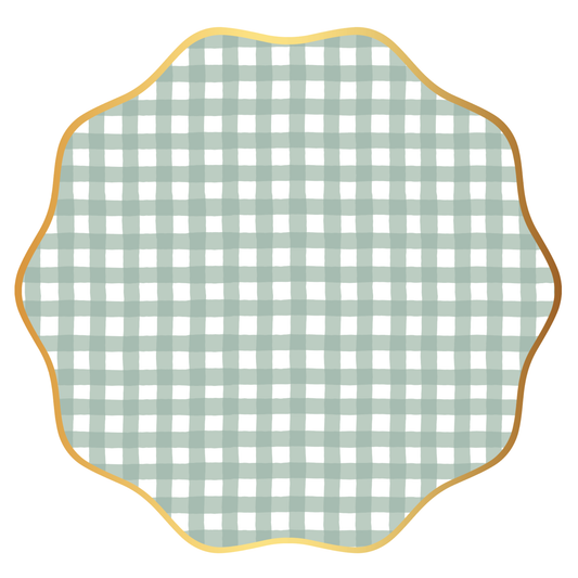 Sage Green Gingham Scalloped Dinner Plates (Set of 8)