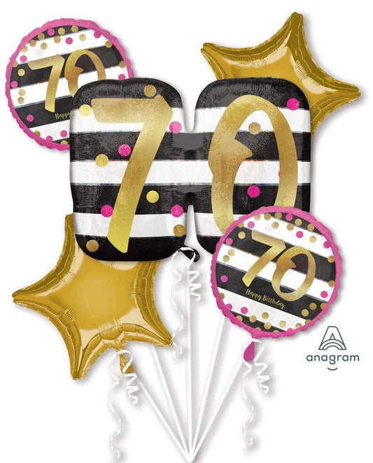 70th Pink and Gold Balloon Bouquet Milestone