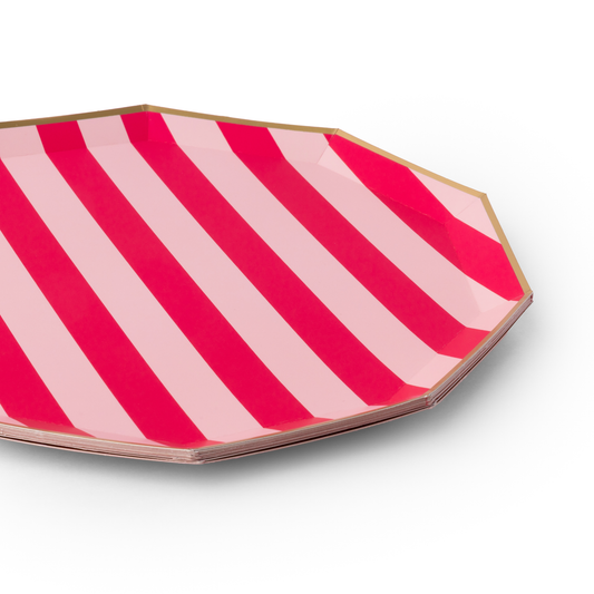 LIGHT & HAUTE PINK SIGNATURE CABANA STRIPE LARGE PLATES Bonjour Fête