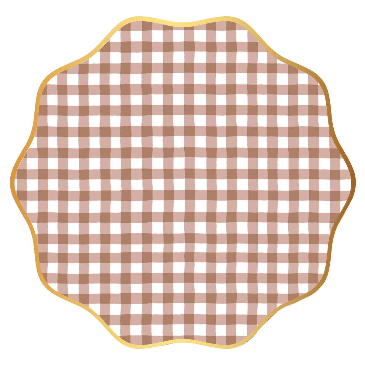 Mocha Brown Gingham Scalloped Plates (Set of 8)