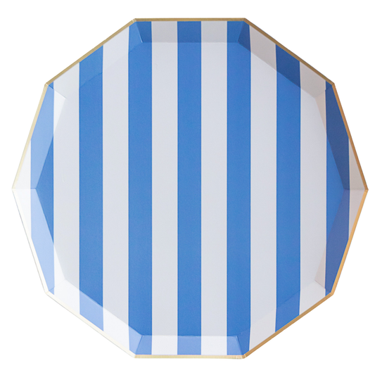 PALISADES BLUE SIGNATURE CABANA STRIPE PLATES Bonjour Fête