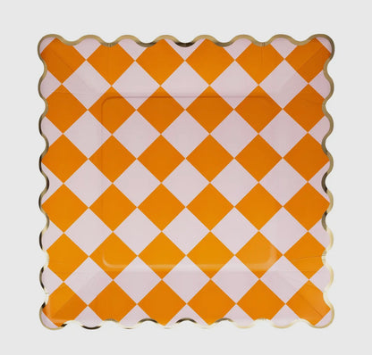 Pink & Orange Checkered Dinner Plate