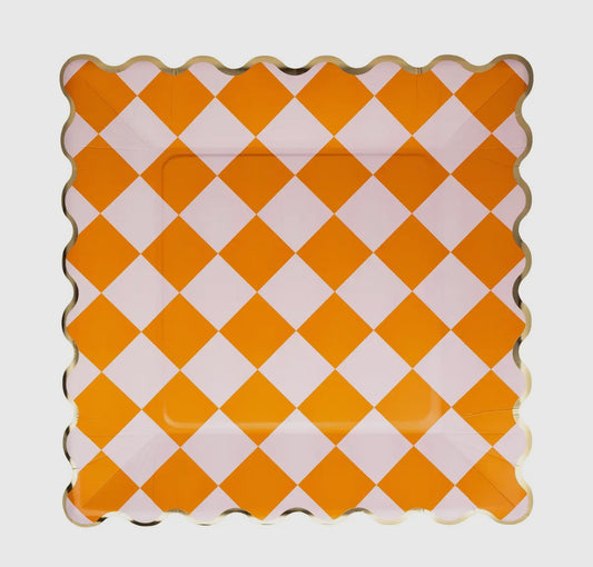 Pink & Orange Checkered Dinner Plate