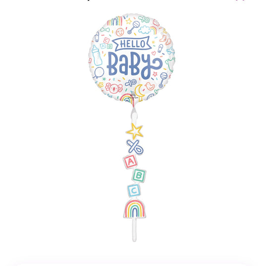 67” AirWalker Tail Sweet Baby Shapes Hello Baby Balloon