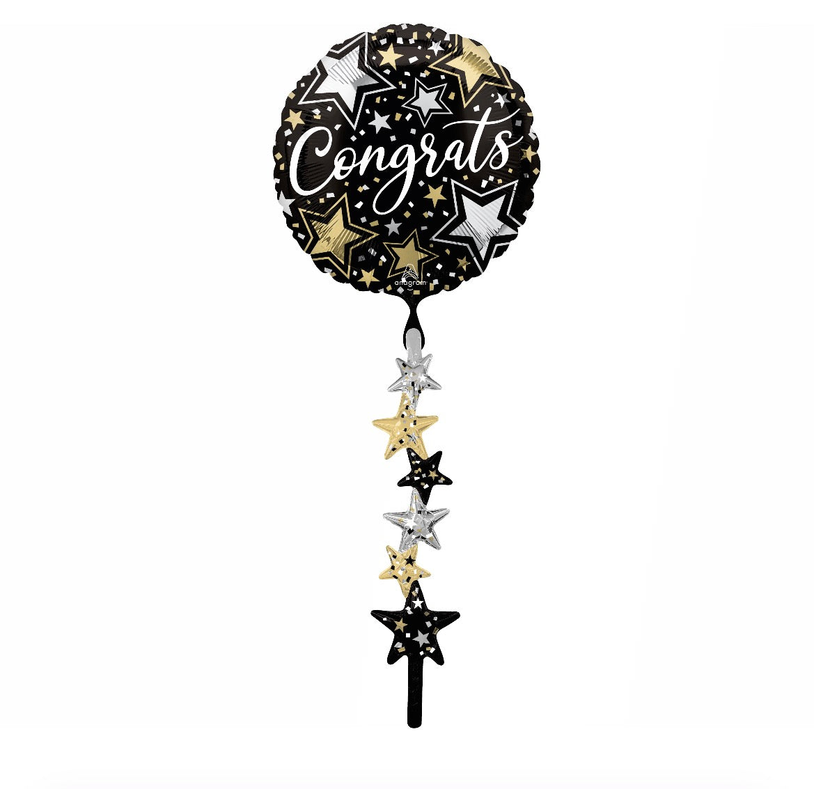 67” AirWalker Tail Congrats Black Silver Gold Balloon