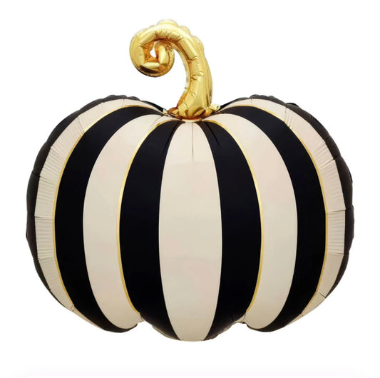 25" Black and White Striped Pumpkin Balloon