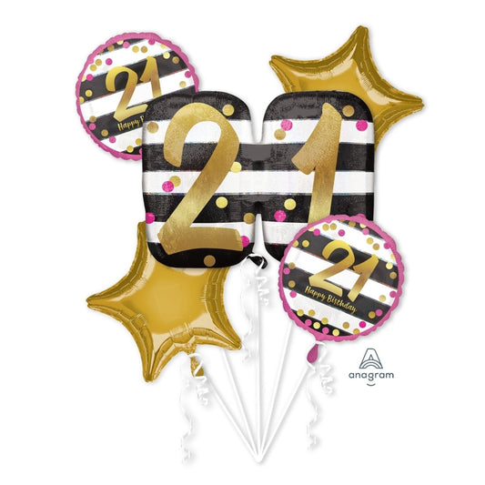 21st Pink & Gold Balloon Bouquet Milestone