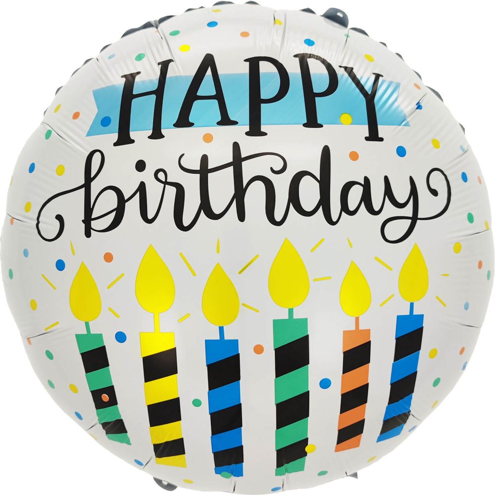 18” Happy Birthday Candles on White Balloon