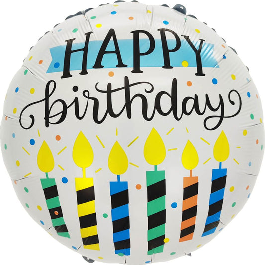 18” Happy Birthday Candles on White Balloon