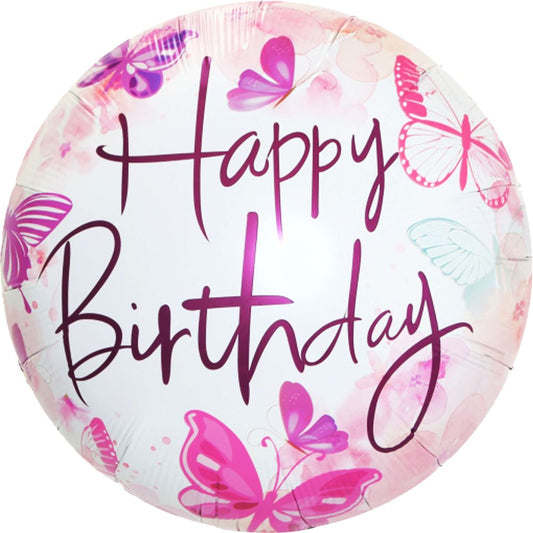 18” Happy Birthday Pink Butterflies Balloon