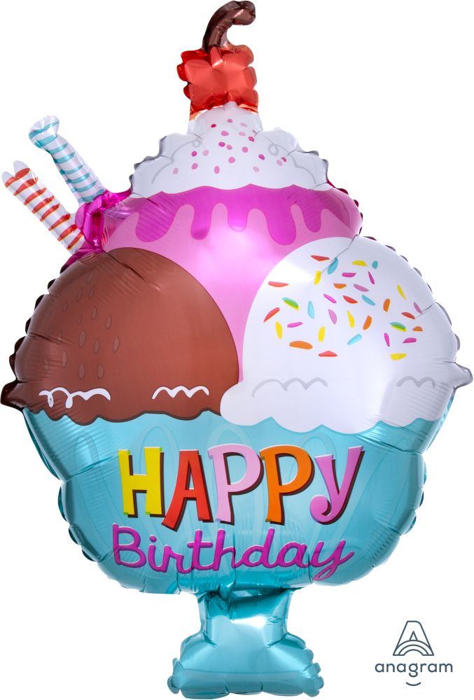 18” Happy Birthday Ice Cream Shape Balloon
