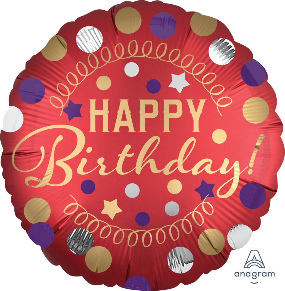 18” Happy Birthday Red Satin Balloon