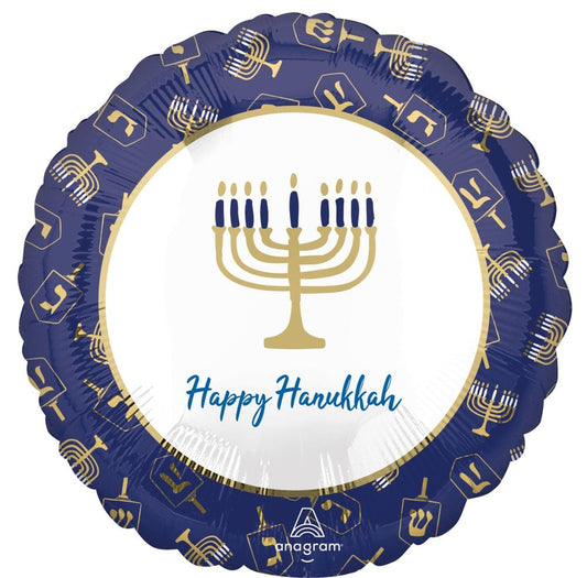 18” Happy Hanukkah Elegant Metals Balloon