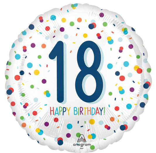 18” Happy Birthday 18 Confetti Balloon