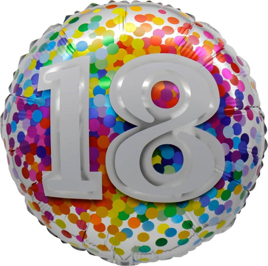 18” Birthday Milestone 18th Rainbow Confetti Balloon