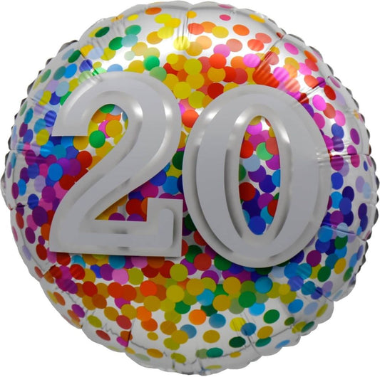 18” Birthday 20 Rainbow Confetti Balloon