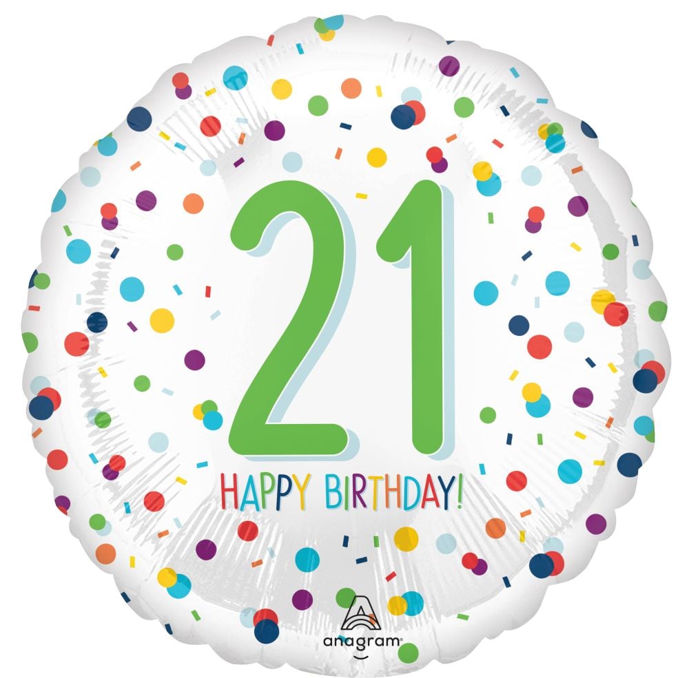 18” Happy Birthday 21 Confetti Balloon