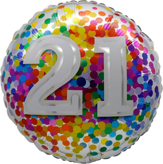 18” Birthday Milestone 21th Rainbow Confetti Balloon