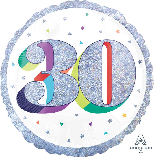 18" Birthday Milestone 30 Holographic Balloon