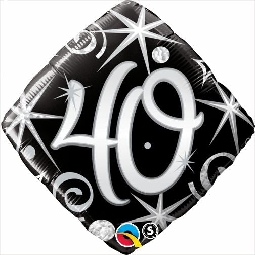 18” Birthday 40 Diamond Elegant Sparkle & Swirls Balloon