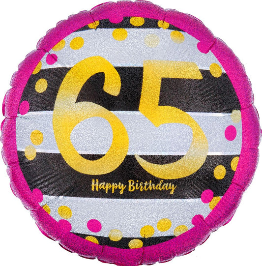 18” Happy Birthday 65 Holographic Pink & Gold Balloon