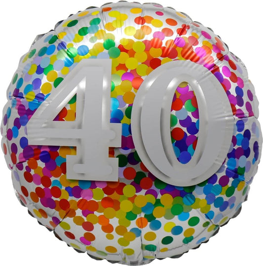 18” Birthday 40 Rainbow Confetti Balloon