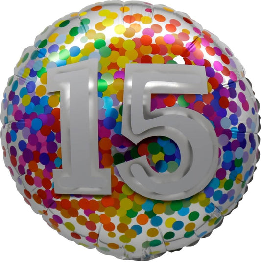 18” Birthday Milestone 15 Rainbow Confetti Balloon